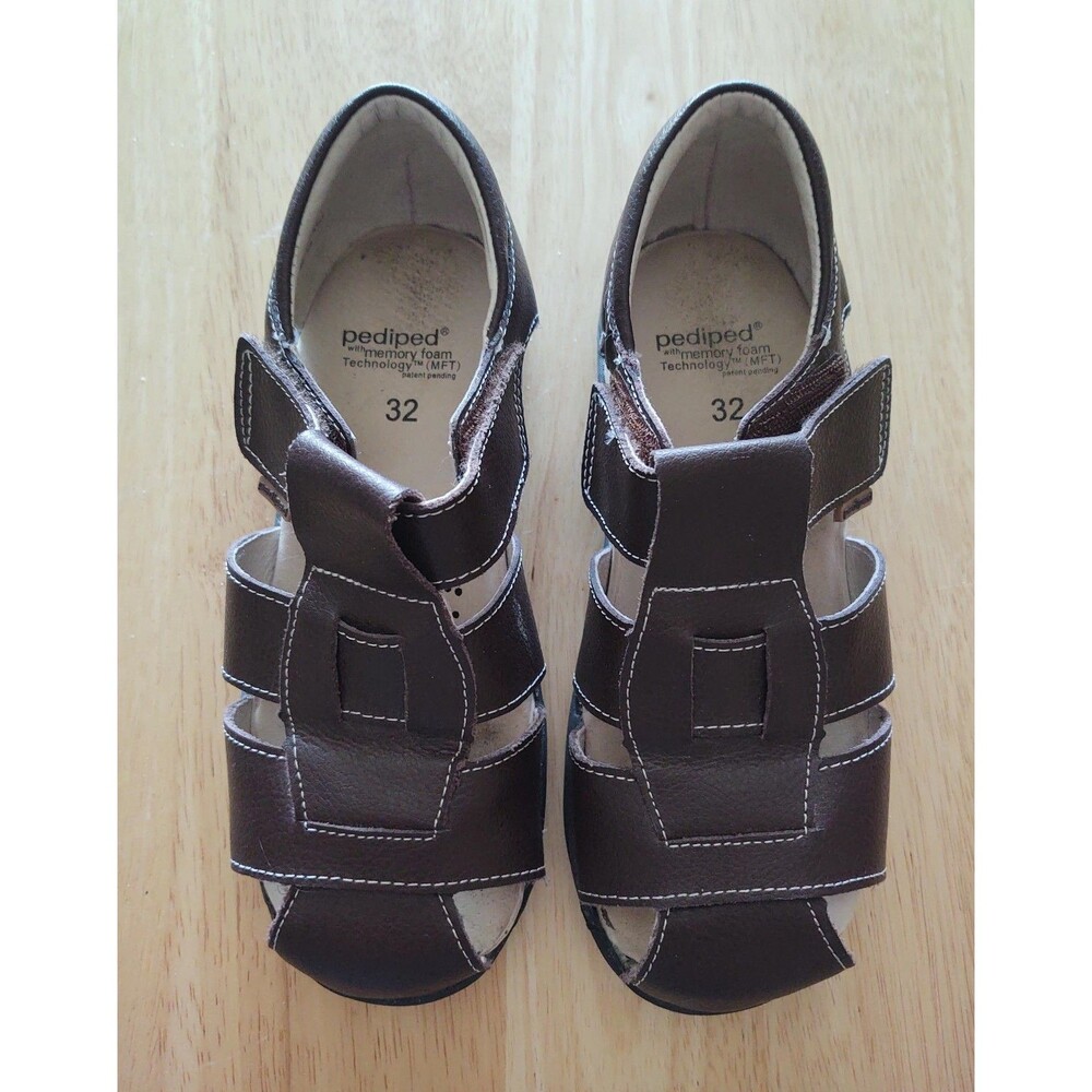Pediped Sydney Brown Leather Flex Fisherman Sandals EUC -Kids US sz 1  -EU sz 32
